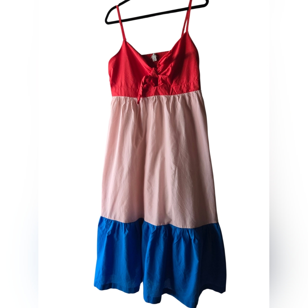 J. Crew Colorblock Midi Sundress in Red, Pink & Blue